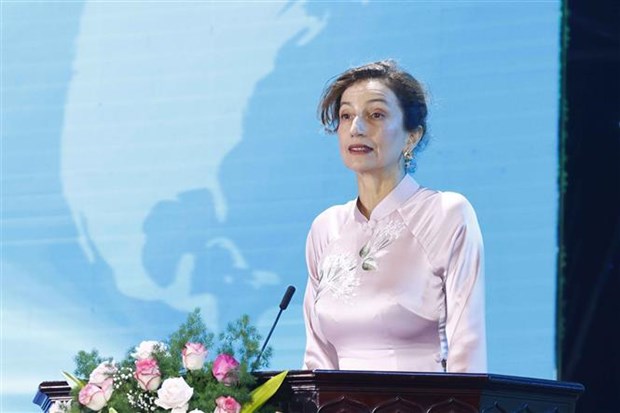 UNESCO Director General Audrey Azoulay speaks at the ceremony. (Photo: VNA)