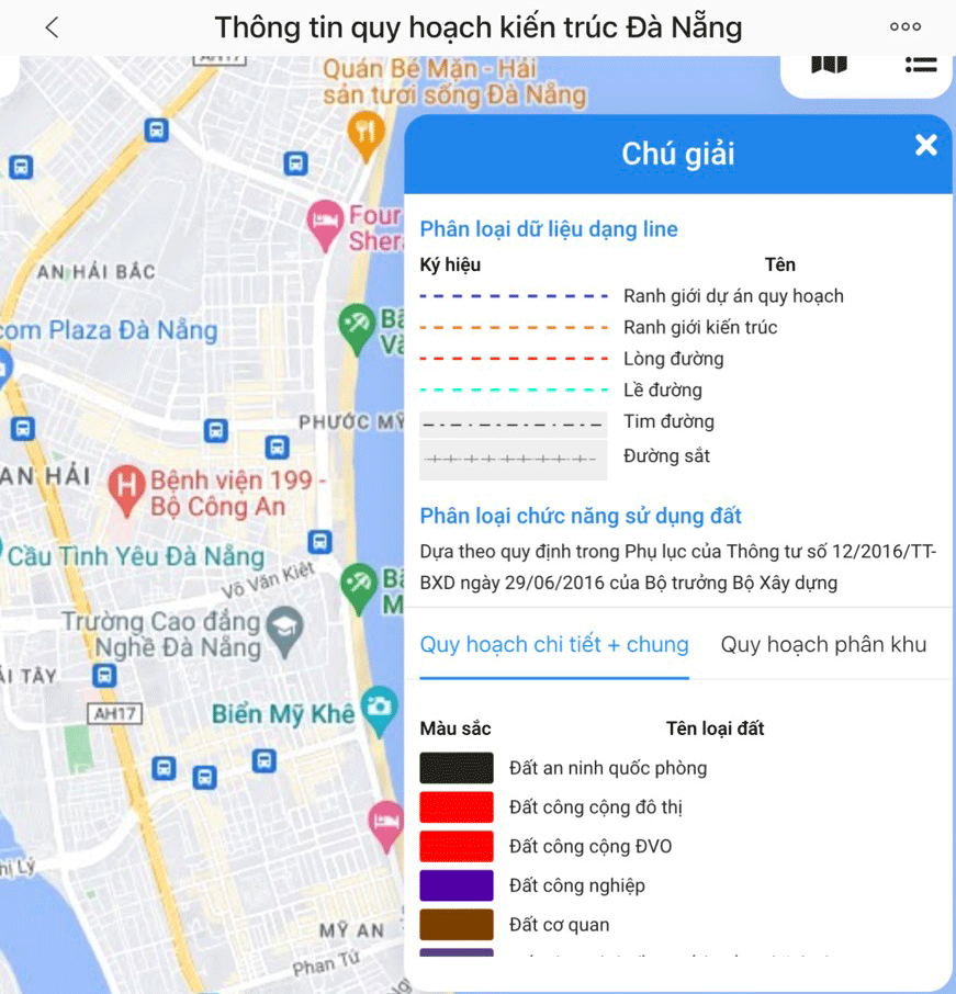 Thông tin quy hoạch được cung cấp trên ứng dụng “Cổng thông tin quy hoạch kiến trúc thành phố Đà Nẵng”. Ảnh: HẢI ÂU