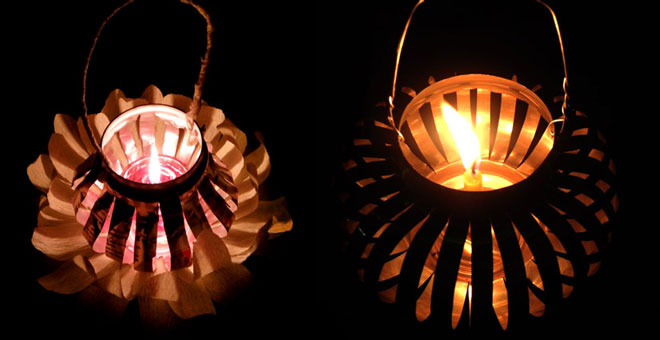 Chiếc đèn bằng vỏ lon do cô bé Nguyễn Thị Minh Thư tự làm cho hai chị em. Ảnh: T.Y