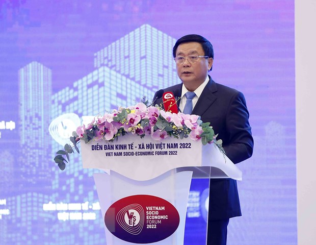 Ông Nguyễn Xuân Thắng, Ủy viên Bộ Chính trị, Giám đốc Học viện Chính trị Quốc gia Hồ Chí Minh phát biểu tại diễn đàn. (Ảnh: An Đăng/TTXVN)