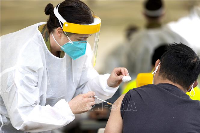 Nhân viên y tế tiêm vaccine phòng Covid-19 cho người dân tại Sydney, Australia. Ảnh: AFP/TTXVN