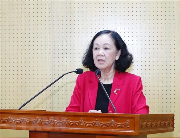 Bà Trương Thị Mai, Uỷ viên Bộ Chính trị, Bí thư Trung ương Đảng, Trưởng Ban Tổ chức Trung ương phát biểu chỉ đạo hội nghị. (Ảnh: Phương Hoa/TTXVN)