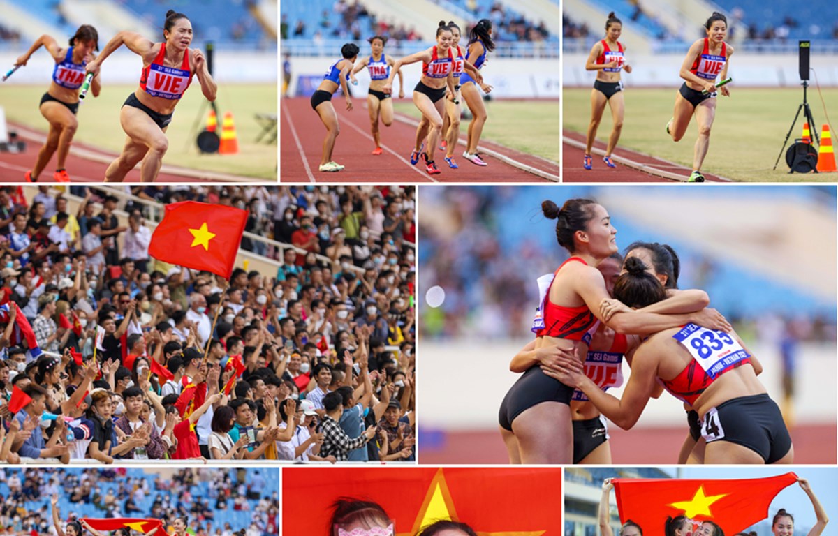 Đoàn thể thao Việt Nam đứng đầu bảng tổng sắp huy chương tại SEA Games 31 trên sân nhà. (Ảnh: NSNA VN)