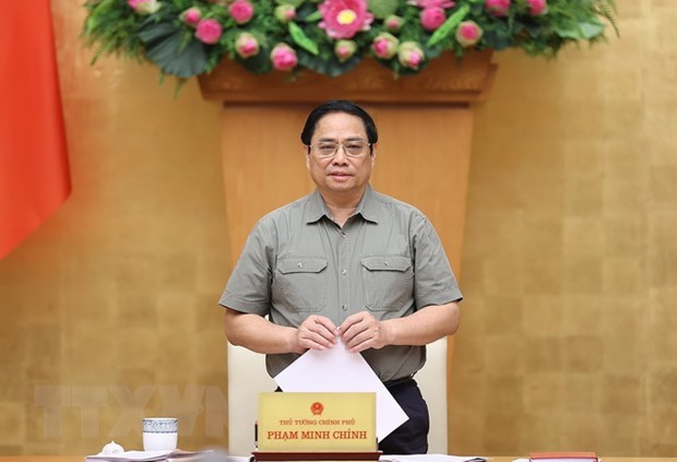 Thủ tướng Phạm Minh Chính chủ trì Phiên họp Chính phủ chuyên đề pháp luật. (Ảnh: Dương Giang/TTXVN)