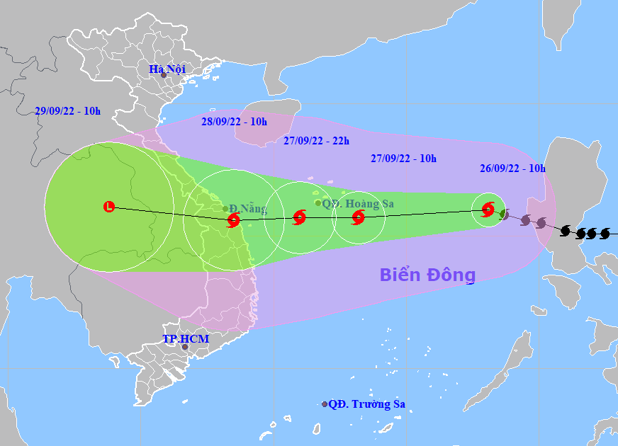 Họa đồ vị trí và hướng di chuyển của bão số 4. (Nguồn: Trung tâm dự báo khí tượng thủy văn quốc gia).