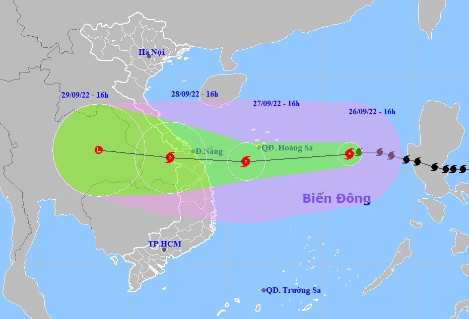 Họa đồ vị trí và hướng di chuyển của bão số 4. (Nguồn: Trung tâm dự báo khí tượng thủy văn quốc gia).