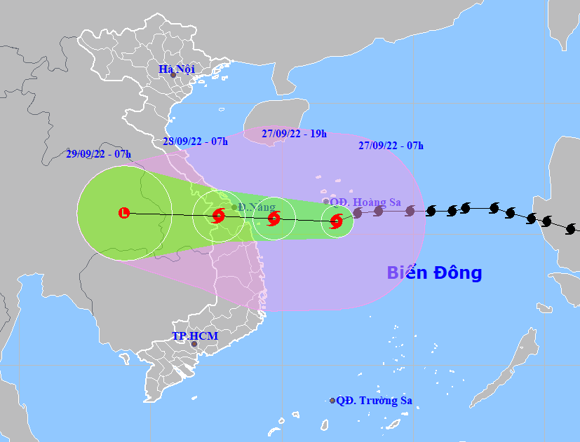 Họa đồ vị trí và hướng di chuyển của bão số 4. (Nguồn: Trung tâm dự báo khí tượng thủy văn quốc gia).