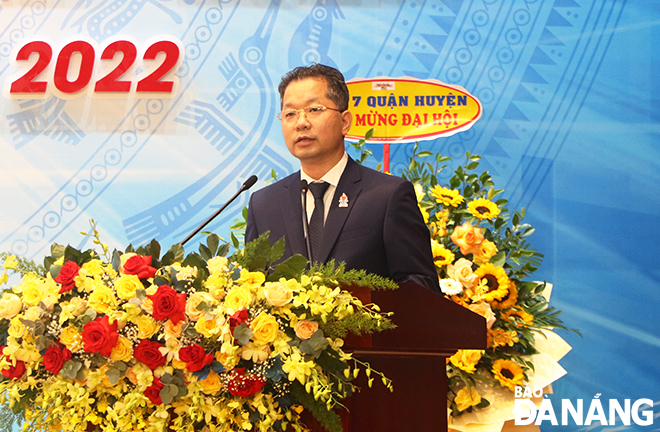 Bí thư Thành ủy Nguyễn Văn Quảng phát biểu chỉ đạo tại đại hội. Ảnh: XUÂN DŨNG