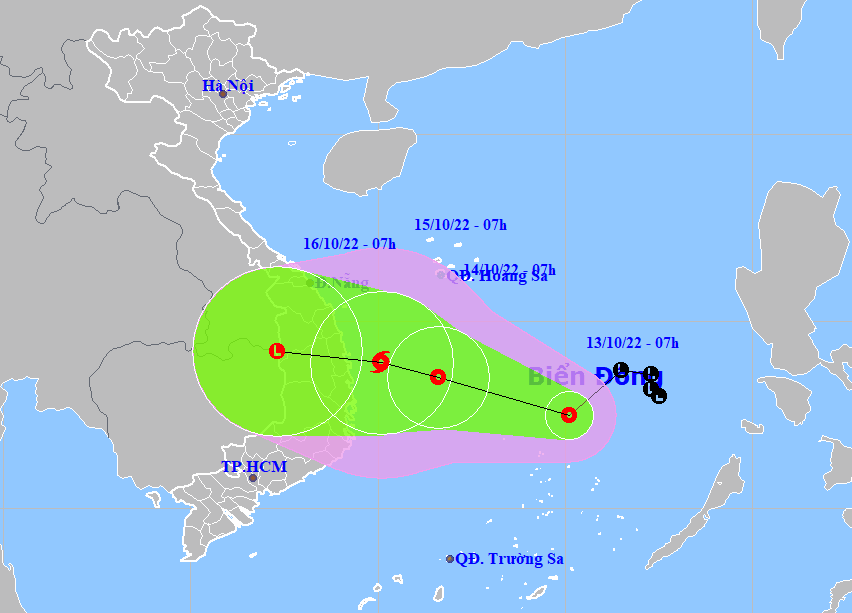 The forecast track of the newly-formed tropical depression over the East Sea. (Source: NCHMF).