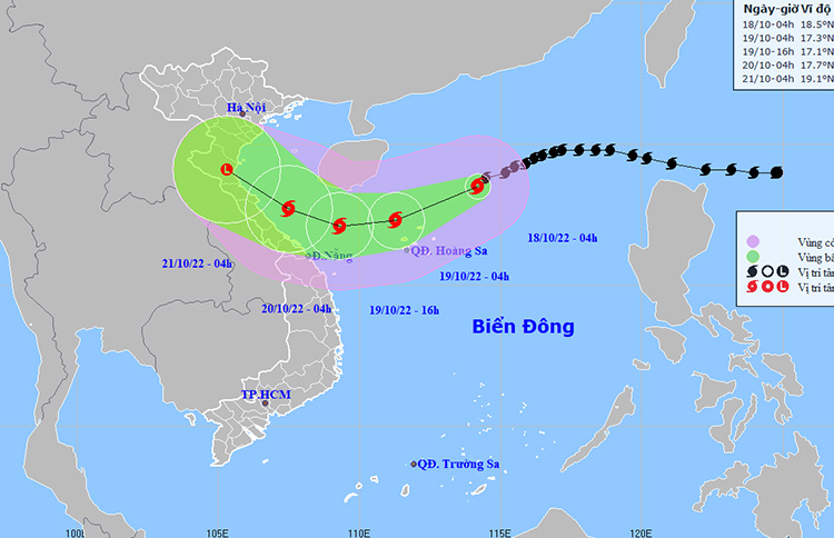 The map shows the expected path of storm Nesat. Photo: NCHMF