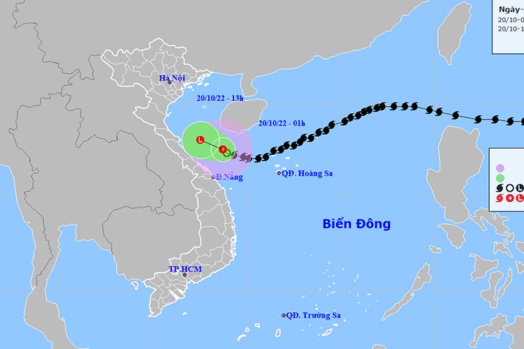  Vị trí và đường đi của áp thấp nhiệt đới. Ảnh: NCHMF