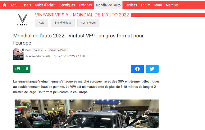 Báo Caradisiac (Pháp) đánh giá cao mẫu SUV cỡ E đến từ Việt Nam - VinFast VF 9.