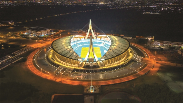 An aerial view of the Morodok Techo National Stadium in Phnom Penh, Cambodia. The stadium will host the opening and closing ceremonies and different sports during the May 5-17 SEA Games. XINHUA/VNA Photo