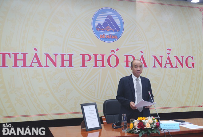 Phó Chủ tịch UBND thành phố Đà Nẵng, Chủ tịch Mạng lưới PNLG Lê Quang Nam phát biểu tại diễn đàn. Ảnh: HOÀNG HIỆP