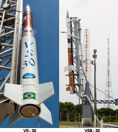 Tên lửa âm thanh của Brazil được chế tạo tại IAE. VS-30 được sử dụng trong AO thứ nhất và VSB-30 được sử dụng trong AO thứ 2 và 3. Hình ảnh thực tế của VSB-30 từ AO thứ 3, cho thấy các túi làm mát được sử dụng cho các thí nghiệm sinh học trong thời gian chờ ở bệ phóng. Ảnh: researchgate.net