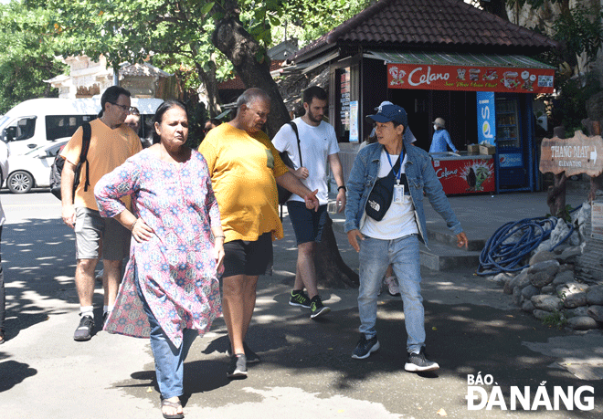 International tourists are seen at the Marble Mountains Tourist Area. Photo: THU HA