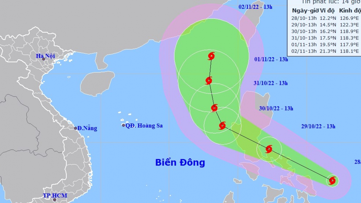 Họa đồ đường đi của bão Nalgae. Ảnh: Trung tâm Dự báo khí tượng thủy văn quốc gia.