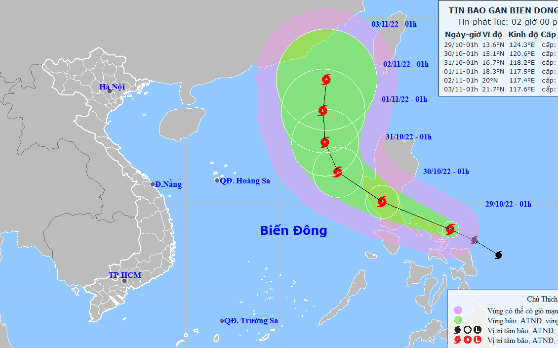 Storm Nalgae’s latest path (Source: Viet Nam’s National Centre for Hydro-Meteorological Forecasting).