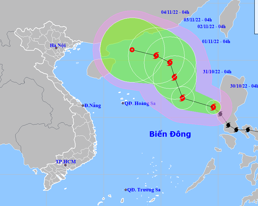 Tropical Storm Nalgae latest projected path and map (Source: Viet Nam’s National Center for Hydro-meteorological Forecasting).