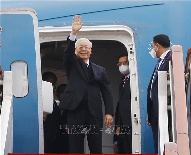 Tổng Bí thư Nguyễn Phú Trọng đến Sân bay Quốc tế Bắc Kinh. Ảnh: Trí Dũng/TTXVN