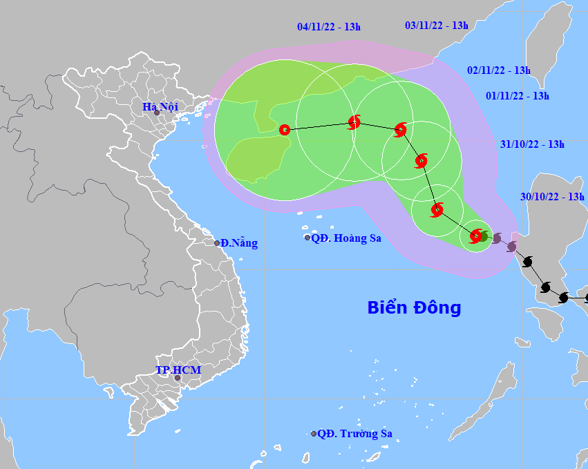 Expected track of Severe Tropical Storm Nalgae. (Source: NCHMF).