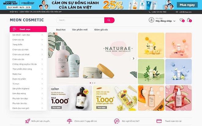 Website bán hàng Meon Cosmetic.