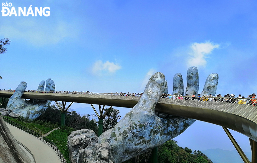 The Golden Bridge at the Sun World Ba Na Hills Tourist Area in Da Nang 