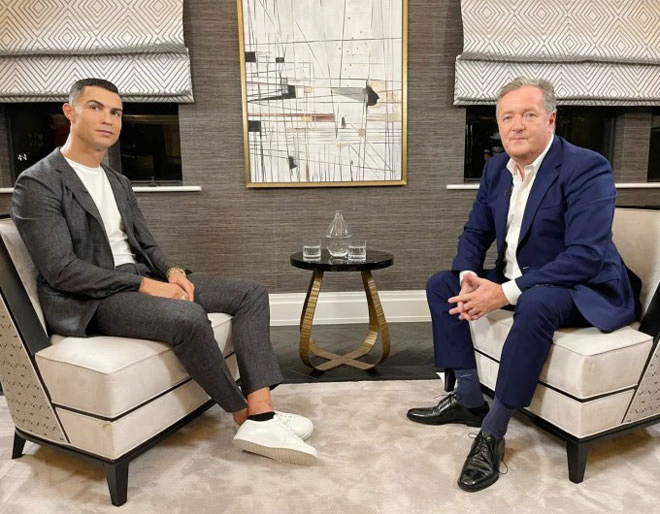 Ronaldo trong cuộc trả lời phỏng vấn dài 90 phút với người dẫn chương trình nổi tiếng của nước Anh Piers Morgan. Ảnh: The Sun