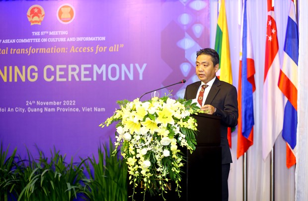 Thứ trưởng Bộ Văn hóa, Thể thao và Du lịch Hoàng Đạo Cương phát biểu tại lễ khai mạc. (Ảnh: Vietnam+)