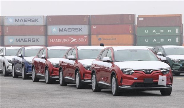 VinFast electronic vehicles at Hai Phong port. (Photo: VNA)