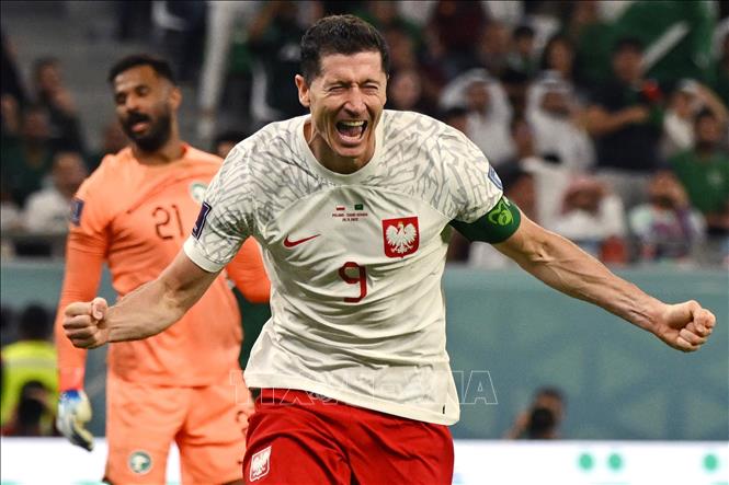 Tiền đạo Robert Lewandowski ăn mừng bàn thắng nhân đôi cách biệt cho Ba Lan. Ảnh: AFP/TTXVN