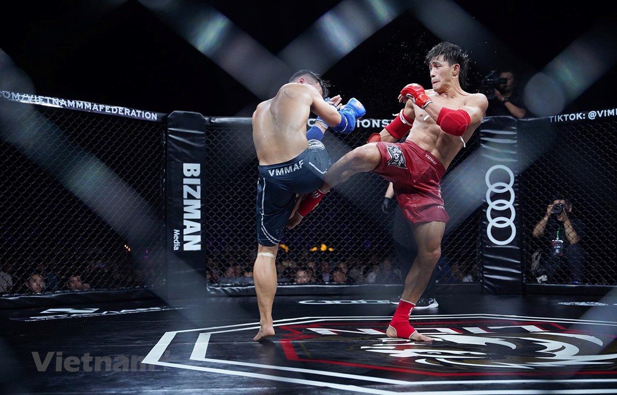 Võ sỹ Nguyễn Trần Duy Nhất đánh bại đối thủ Nguyễn Tiến Long tại sự kiện MMA Lion Championship 2022. (Ảnh: CTV/Vietnam+)