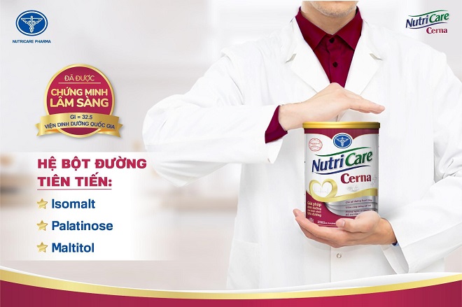 Nutricare Cerna được chứng minh lâm sàng có chỉ số đường huyết thấp, GI = 32,5.