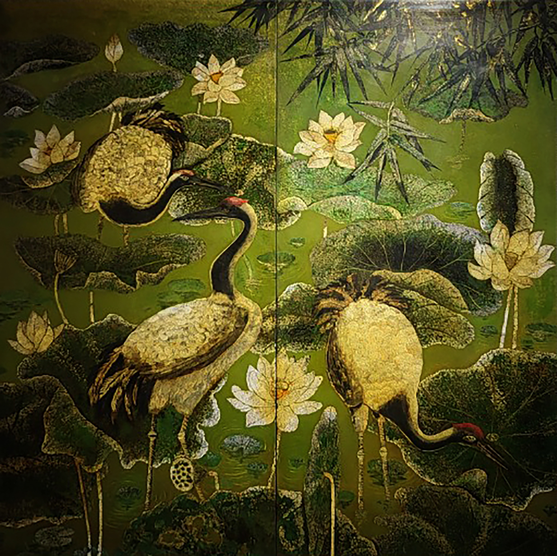 The 'Sen Va Co' (Lotuses and Storks) by painter Pham Minh Sang