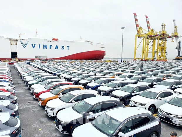 The first batch of VinFast electronic vehicles (EVs) is exported to the US. (Photo: VNA)