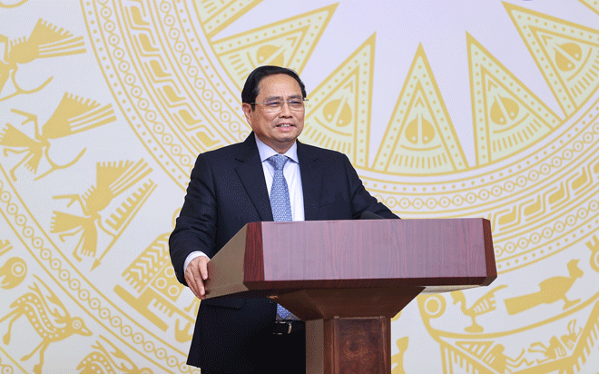 Thủ tướng Chính phủ Phạm Minh Chính phát biểu kết luận hội nghị. Ảnh: VGP