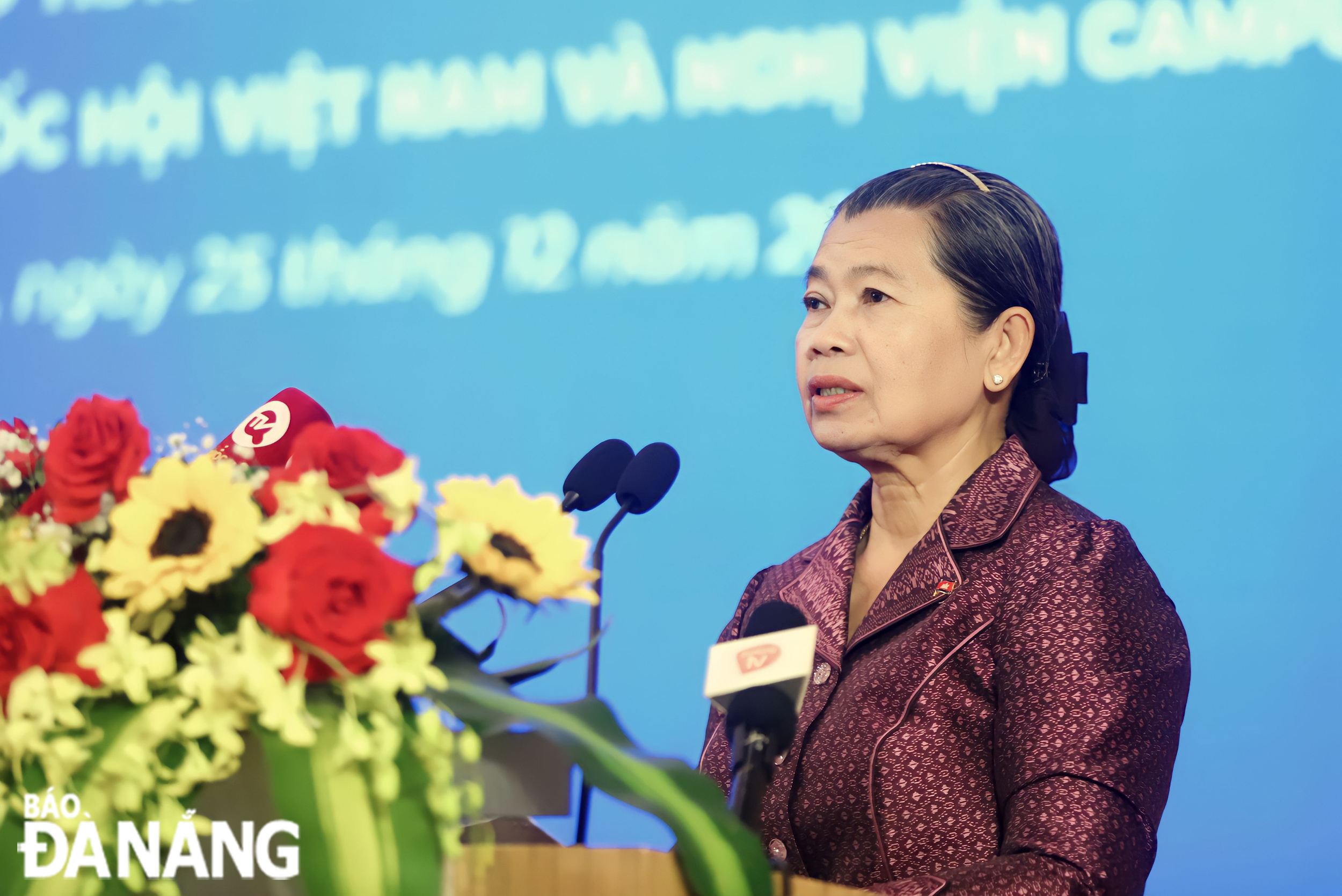 Cambodian Deputy Prime Minister Men Sam An speaking at the event