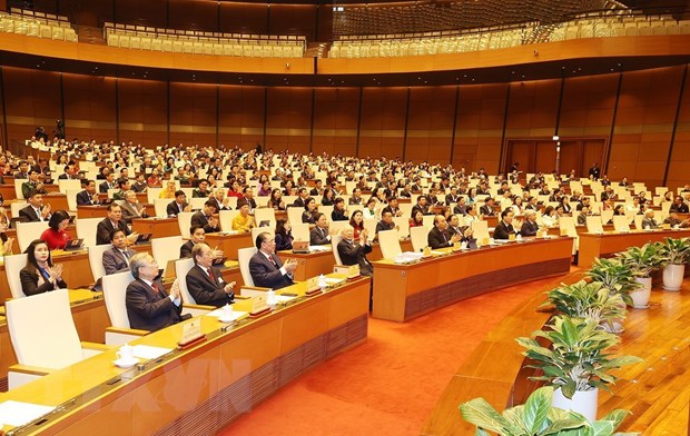 Tổng Bí thư Nguyễn Phú Trọng cùng các lãnh đạo, nguyên lãnh đạo Đảng, Nhà nước và các đại biểu dự Phiên khai mạc Kỳ họp bất thường thứ hai. (Ảnh: Trí Dũng/TTXVN)