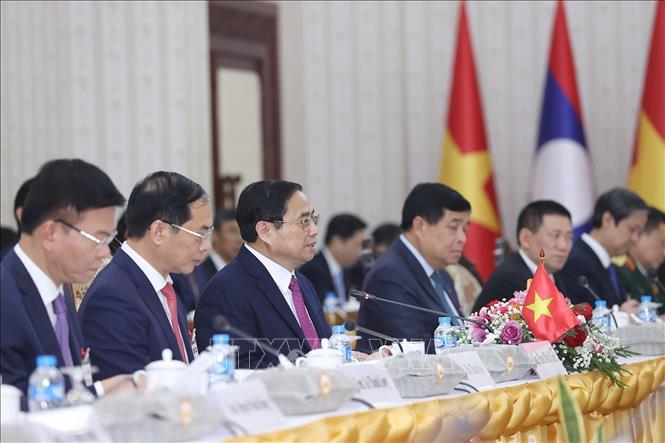 Thủ tướng Phạm Minh Chính phát biểu tại buổi hội đàm. Ảnh: Dương Giang/TTXVN