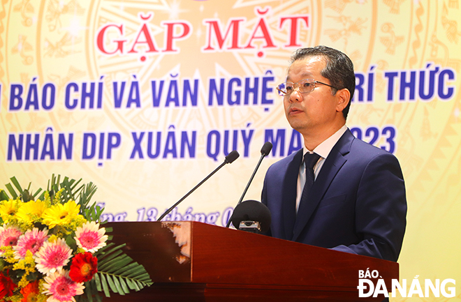 Bí thư Thành ủy Nguyễn Văn Quảng phát biểu tại buổi gặp mặt. Ảnh: XUÂN DŨNG