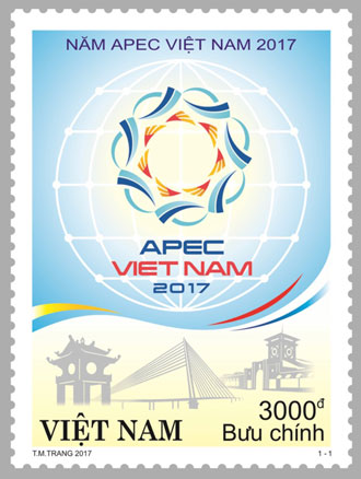Cầu Trần Thị Lý được lên tem trong mẫu tem duy nhất của bộ tem Chào mừng năm APEC Việt Nam 2017. Ảnh: B.V.T