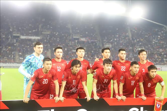 Đội hình ra sân của đội tuyển Việt Nam trong trận Chung kết lượt về AFF Cup 2022. Ảnh Huy Tiến/TTXVN
