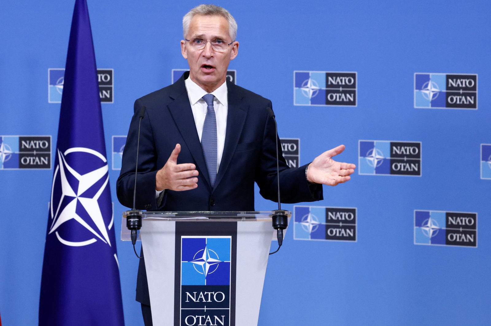 Tổng Thư ký NATO Jens Stoltenberg tham dự cuộc họp báo tại trụ sở của liên minh ở Brussels (Bỉ) tháng 10-2022. Ảnh: Reuters