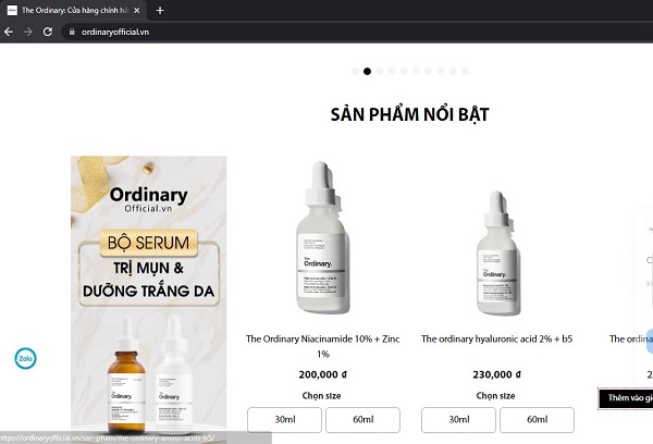 Ordinary Official - trang web bán các sản phẩm The Ordinary chính hãng tại Việt Nam