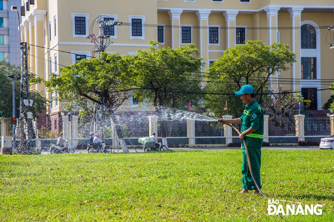 The pruning and watering of grass are done continuously to ensure the freshness in hot sunny days.