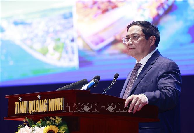 Thủ tướng Phạm Minh Chính phát biểu chỉ đạo Hội nghị triển khai Chương trình hành động của Chính phủ về phát triển vùng Đồng bằng sông Hồng. Ảnh: Dương Giang/TTXVN