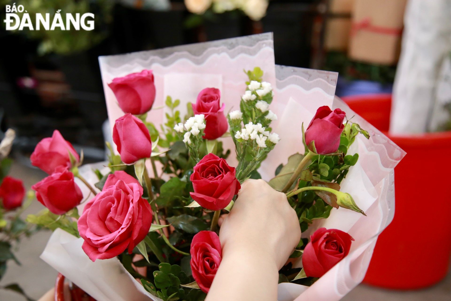 Red roses are favoured by many customers on Valentine's Day.