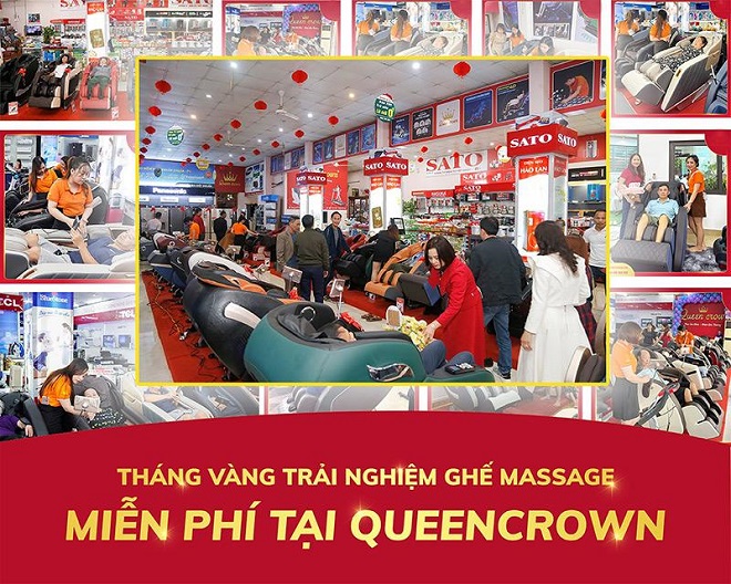 Chương trình trải nghiệm ghế massage miễn phí của Queen Crown thu hút đông đảo khách hàng.