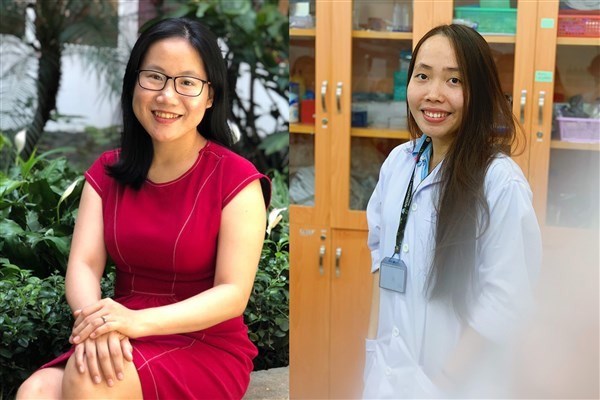 Tiến sỹ Hà Thị Thanh Hương (trái) và sinh viên Phạm Thị Như Trang đại diện Dự án Brain Analytics. (Nguồn: Báo Giáo dục và Thời đại)