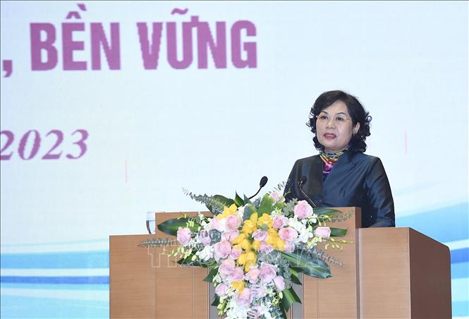 Thống đốc Ngân hàng Nhà nước Việt Nam Nguyễn Thị Hồng phát biểu. Ảnh: Dương Giang/TTXVN